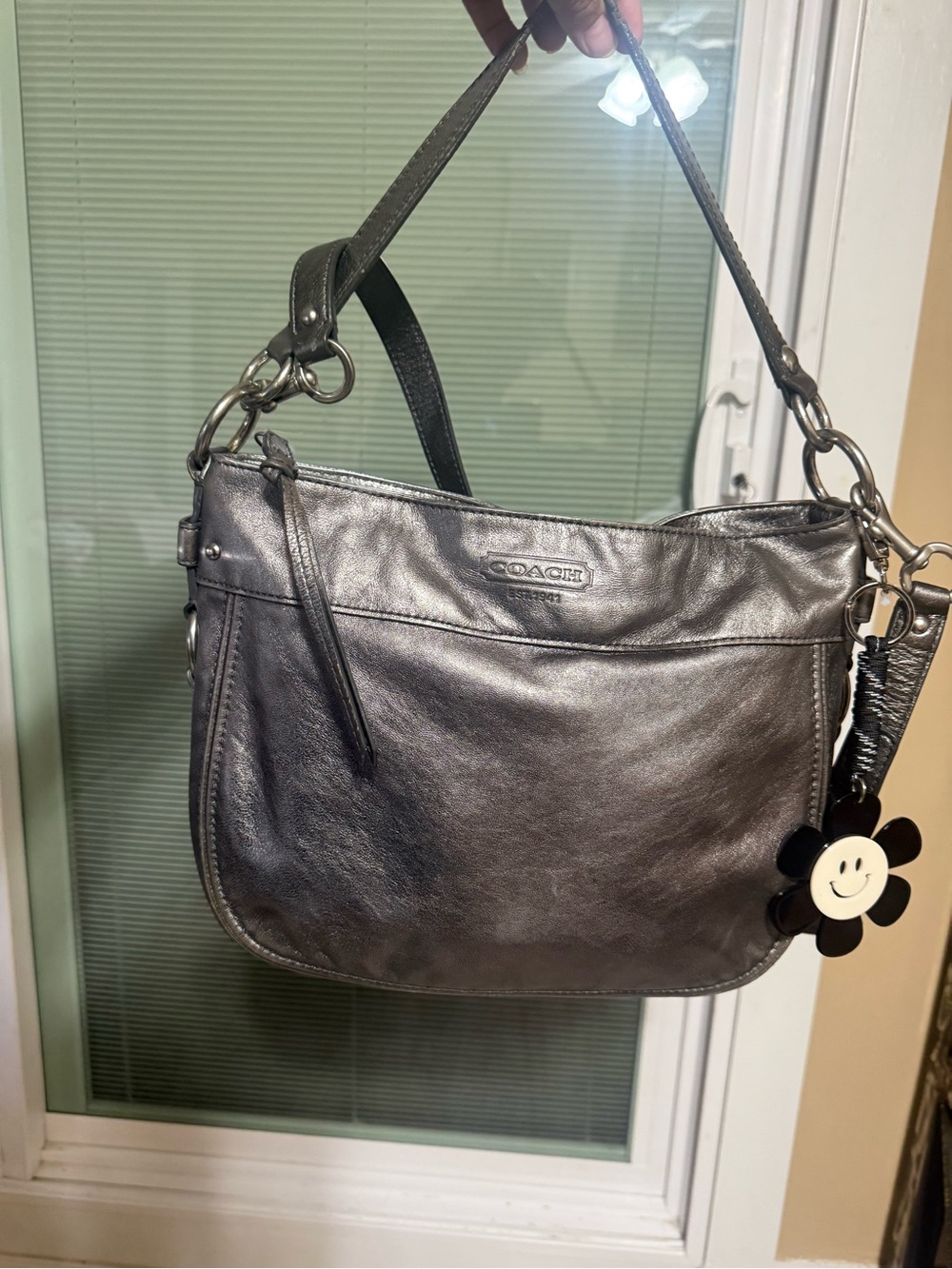Coach Metallic Pewter Leather Shoulder Bag